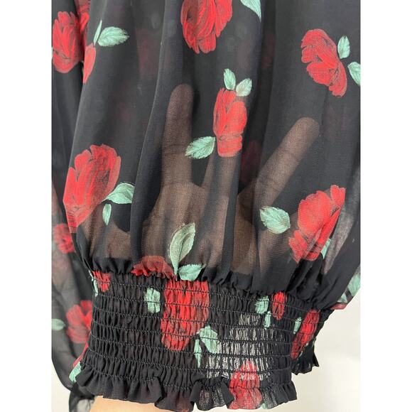 Romantic Floral Chiffon Victorian Inspired Roses Top 90s Whimsigoth Cottagecore - Picture 7 of 13